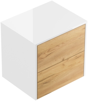 Design Nachttisch Concepto M 50cm hängend, 2 Pushauszüge Weiß Hgl Eiche : Weiss hochglanz / Eiche Gold