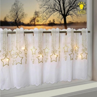 Delindo Lifestyle Scheibengardine STERNENREGEN (1 St), Stangendurchzug, blickdicht, Microfaser, HxB: 45x115, mit LED-Beleuchtung