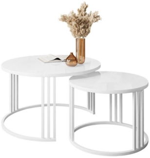 Lookway Couchtisch LORI GLASS 2in1 mit eleganter Tischplatte aus Glas (2er Set), Durchmesser: ⌀70 cm und ⌀50 cm