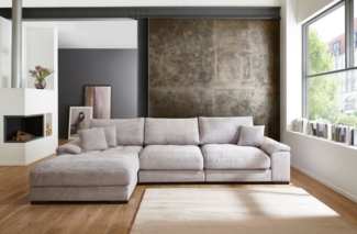 Iwaniccy Wohnlandschaft 6 Kissen, Daune, weicher Cord Stoff silbergrau - 323 x 90 x 177 cm (BxHxT)
