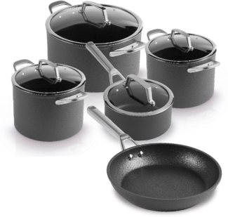 NINJA Topf-Set Ninja ZEROSTICK Premium 5-teiliges Topf- und Pfannen-Set C35005DE, Aluminium (Set, 5-tlg, Je 1 Kochtopf Ø 18,20,24 cm, 1 Stieltopf Ø 16 cm, 1 Bratpfanne Ø 24cm), Premium Kollektion, ZEROSTICK Technologie, garen ohne Fett