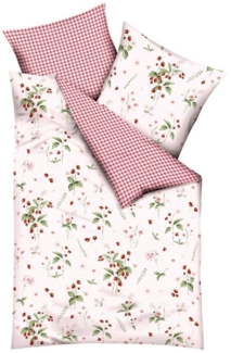 Kaeppel Wendebettwäsche 135x200cm Walderdbeeren Rot Rosa, Renforcé, 2 teilig, frisches verspieltes Beerenmuster, Reißverschluss