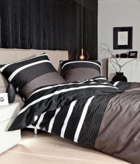 Janine Bettwäsche J.D. 8468 07 Nougat Schwarz Mako Satin 135 x 200 + 80 x 80 cm