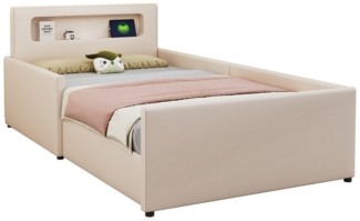 REDOM Polsterbett Funktionsbett Kinderbett Stauraumbett Gästebett Jugendbett Einzelbett (Mit Nachtlicht und USB-Ladeanschluss, Erhöhte Seitenteile für Sicherheit, Praktische Ablagefächer – Ideal für Jungen und Mädchen im Kinderzimmer, 90x200cm), ohne M...