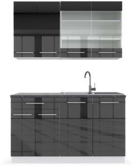 Singleküche Fame-Line Anthrazit Hochglanz/Weiß 140 cm , AP Anthrazit Vicco