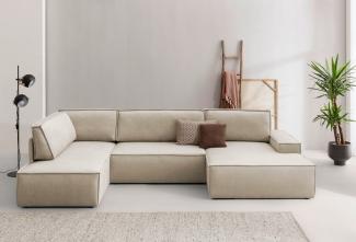 Home affaire Wohnlandschaft SHERWOOD XXL 329 cm, U-Form, Schlafsofa, Schlaffunktion m. Bettkasten (194x139 cm), Cord, Vintage, Samtvelours