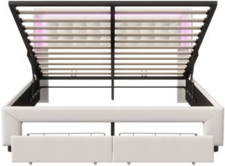 Polsterbett 140 x 200 cm mit LED-Beleuchtung, Stauraum und Lattenrost, Kunstleder, mit hydraulischem Stauraum und Rückenlehne ohne Matratze