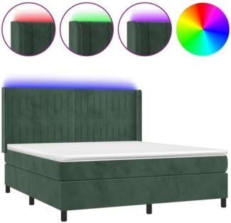 vidaXL Boxspringbett mit Matratze & LED Dunkelgrün 160x200 cm Samt 3139694