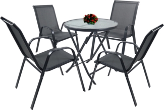 VCM Garten-Essgruppe 5tlg Balkonset Gartenmöbel Stapelstühle Set Sonlas