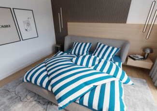 Mako Satin Bettwäsche Blockstreifen petrol blau 240x220 + 2x 80x80