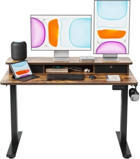 Höhenverstellbarer Elektrischer Stehtisch Doppelschublade 120 x 60 cm Ablage