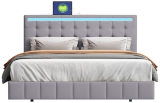 REDOM Polsterbett Polsterbett, Doppelbett, Gästebett (gepolsterter Schwebebettrahmen mit LED-Leuchten und Kopfteildesign), Ohne Matratze