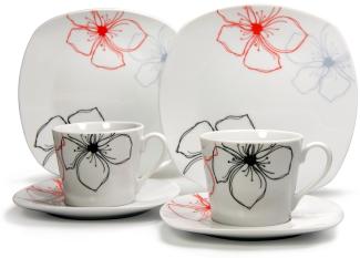 CreaTable Kaffeeservice TROPICAL FLOWERS 18-tlg aus Porzellan