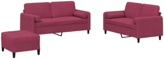 vidaXL 3-tlg. Sofagarnitur mit Kissen Weinrot Samt 3202008