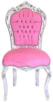 Casa Padrino Esszimmerstuhl Casa Padrino Barock Esszimmer Stuhl Rosa / Silber - Handgefertigter Antik Stil Stuhl mit edlem Samtstoff - Esszimmer Möbel im Barockstil - Barock Möbel
