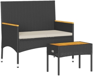 vidaXL Gartenbank 2-Sitzer mit Kissen und Tisch Schwarz Poly Rattan 365439