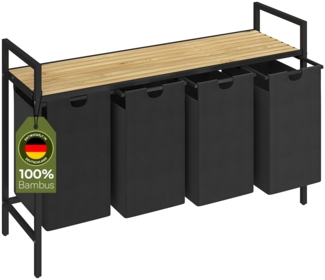 STEELSØN 'Rigil' Wäschesammler, schwarz, Wäschekorb inkl. 4 Wäschesäcke je 40 Liter aus Oxford-Gewebe, ausziehbar, Wäschebox mit Bambus-Ablagefläche
