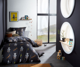 Mako Satin Kinder Bettwäsche Roboter anthrazit 135x200 + 80x80