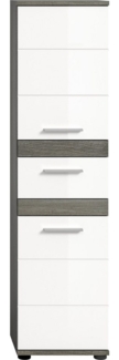 furnling Stauraumschrank Blaine Badezimmer Standschrank 2 Türen und 1 Schublade, Rauchsilber/weiß, Badezimmermöbel, Schrank