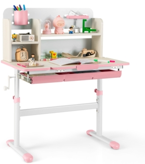 Höhenverstellbarer Kinderschreibtisch mit Neigbarer Tischplatte &Regalen &Schublade Studiertisch Rosa
