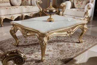 Casa Padrino Luxus Barock Couchtisch Weiß / Gold - Prunkvoller Wohnzimmertisch im Barockstil - Luxus Wohnzimmer Möbel im Barockstil - Barock Möbel - Barock Wohnzimmer Einrichtung