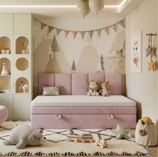 Lookway Boxspringbett Kontinental ELZA MINI mit Bettkasten und Topper, komfortabel gepolstertes, hohes Kopfteil