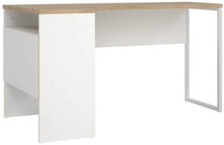 Dmora Schreibtisch Moire, Mehrzweckschreibtisch, Bürotisch für PC, Eckschreibtisch, 145x81 h77 cm, Weiß und Eiche