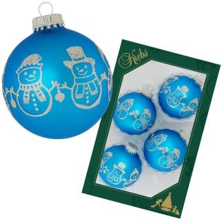 Krebs Glas Lauscha Christbaumschmuck Hellblau glanz 7cm Glaskugel mit Silberglitter-Banddekoration (4-tlg)