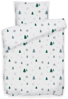 Buymax Bettwäsche Fleece Bettbezug-Set Tanne Tannenbaum, Fleece, 2 teilig, 135x200 cm, warme Winterbettwäsche, Weihnachten, kuschelig, Weiß Grün
