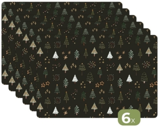 MuchoWow Platzset Weihnachtsbäume - Weihnachten - Muster - Sterne - Weihnachten, (6-St), Platzsets, Tischset, Abwaschbar, Tischsets, Platzdeckchen