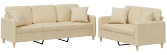 vidaXL 2-tlg. Sofagarnitur mit Kissen Creme Stoff 3202136