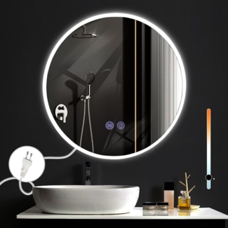 ZMH Spiegel Bad Badspiegel mit Beleuchtung - LED Wandspiegel Rund 50cm Badezimmer Badezimmerspiegel mit Touch-Schalter und Entfogger-Funktion Lichtspiegel Dimmbar 3000K-6500K
