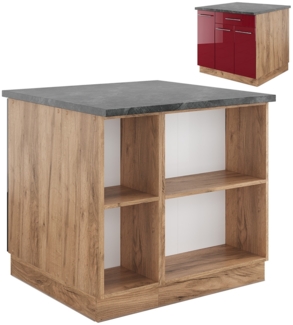 Kücheninsel Fame-Line Bordeaux Hochglanz/Goldkraft Eiche 90 cm mit Schublade, ohne Arbeitsplatte Vicco