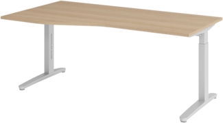 bümö Schreibtisch höhenverstellbar 180x100 cm in Eiche, Metallgestell in silber - Bürotisch groß, höhenverstellbarer Büroschreibtisch, Computertisch & PC Tisch Büro, X18-E-SS