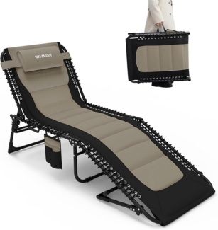 XXL Sonnenliege Klappbar Gartenliege 5-fach Verstellbar Outdoor 200x68 cm Khaki