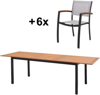 KINGSBURY-LYNX Garten-Set, Gestell: Aluminium in Mattschwarz, Tischplatte: Eukalyptusholz