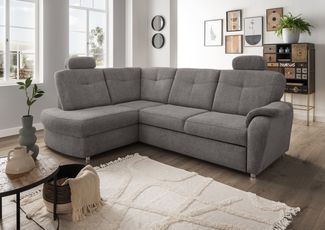 Ecksofa >Elli< Schlaffunktion, Stauraum, Kopfstützen, grau-braun - 264x92x180cm BxHxT
