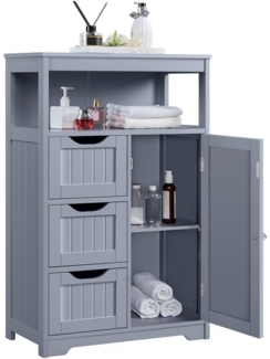 Yaheetech Badkommode Badezimmerschrank, Badschrank mit 3 Schubladen & 1 Schrank mit verstellbarem Regalbrett
