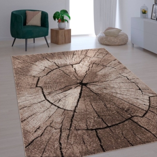 Paco Home Teppich Rodos 605, rechteckig, Höhe: 18 mm, Kurzflor, Motiv Baumstumpf, Holz, ideal im Wohnzimmer & Schlafzimmer