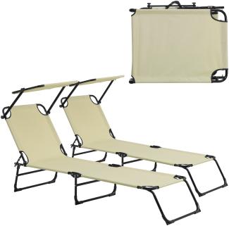 2er Set Sonnenliege Lomeda mit Sonnendach 187x53x27cm Creme [casa. pro]