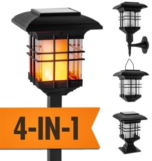 IC Gardenworld LED Laterne 4 in 1 Solar Gartenlaterne mit LED-Licht im Flammeneffekt-Design, LED fest integriert, warm-weiß im Flammeneffekt, zum Stecken, Hängen oder Hinstellen, einfache Montage, kabellos