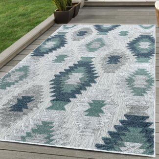 SIMPEX24 Outdoorteppich Berber Design, Läufer, Höhe: 10 mm, Outdoor Teppich Blau 3D Boho Design für Küchen Balkon Terrasse Garten