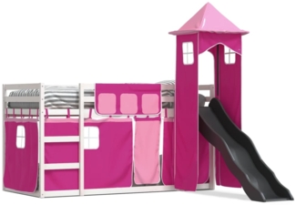 vidaXL Etagenbett mit Rutsche und Gardinen Rosa 90x190 cm 3284211