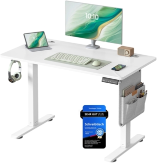 SONGMICS Höhenverstellbarer Schreibtisch elektrisch, 100x60 cm, Memory-Funktion mit 4 Höhen, USB-C-Anschluss, wolkenweiß LSD130WZ01