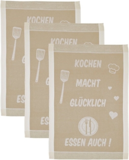 ROSS Geschirrtuch Kochen macht glücklich. Essen auch, (Set, 3-tlg), Sprüchetuch, aus 100% Baumwolle