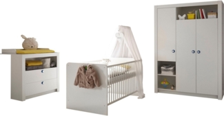 Babyzimmer Kinderzimmer inkl. Wickelkommode Bett Kleiderschrank PAULA weiß 3tlg.
