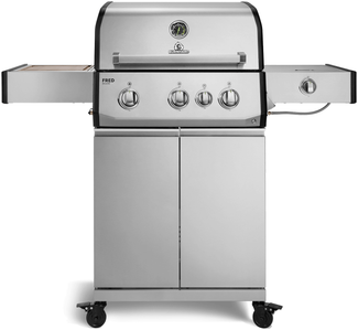 BURNHARD® Gasgrill 2 Edelstahl-Stabbrenner à 3,75 kW, 1 Infrarot-Keramikbrenner 3,75 kW, Infrarot-Keramikheckbrenner 3,2 kW, Seitenkochfeld, Edelstahlrost, Piezo-Zündung, bis 10 Personen - FRED Deluxe - Silber - #947127