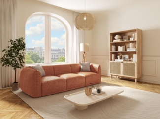 Vente-unique - Sofa 3-Sitzer - Strukturstoff - Terracotta - JUNETI