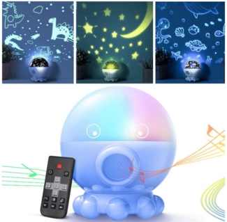 PRIISF Projektionslampe Sternenhimmel Projektor Kinder LED Nachtlicht Baby Nachttischlampe, Aufladbar, Mond Stern Projektor LED Nachtlampe Zimmer Atmosphäre Dekolicht, 360 Grad Projektionslampe Stern, Mond, Meereswelt, Dinosaurier Leuchte, Einschlafhil...