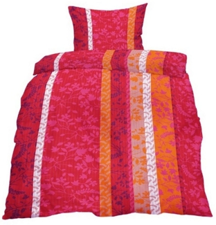 Casa Colori Bettwäsche Seersucker 135x200 cm Garnitur Bettgarnitur, Seersucker, 2 teilig, Rosa Pink gestreift mit Ranken